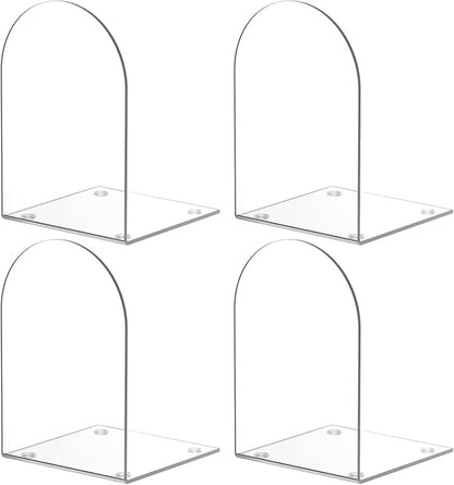 Acrylic Bookends 4 Pieces, Clear Bookends for Shelves, Book Ends for Shelves and Desktop Organizer, Transparent Shelf Book Stopper to Hold Books for Home Office Supplies