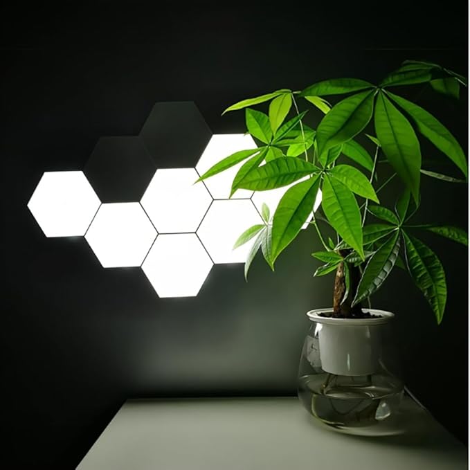 Hexagon Lights, Minimalist White Touch Night Light, Center Touch-Sensitive Wall Panels, Hex Light with USB-Power for Autism, Game Room Decor, Party (12)