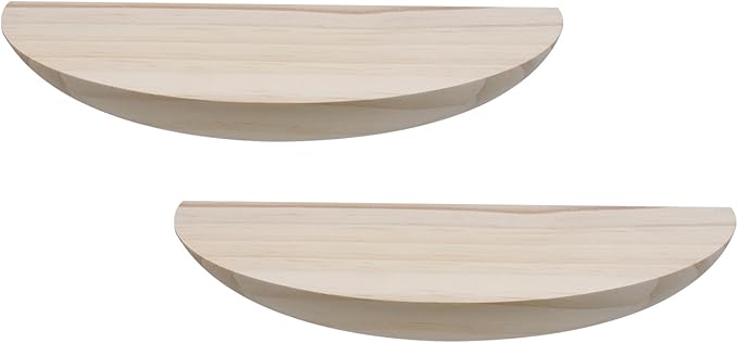 2 Pack Floating Shelves,Half Round Wood Wall Mounted Shelves for Bedroom Living Room Bathroom Kitchen Office and Plants Wall Decor,Wood