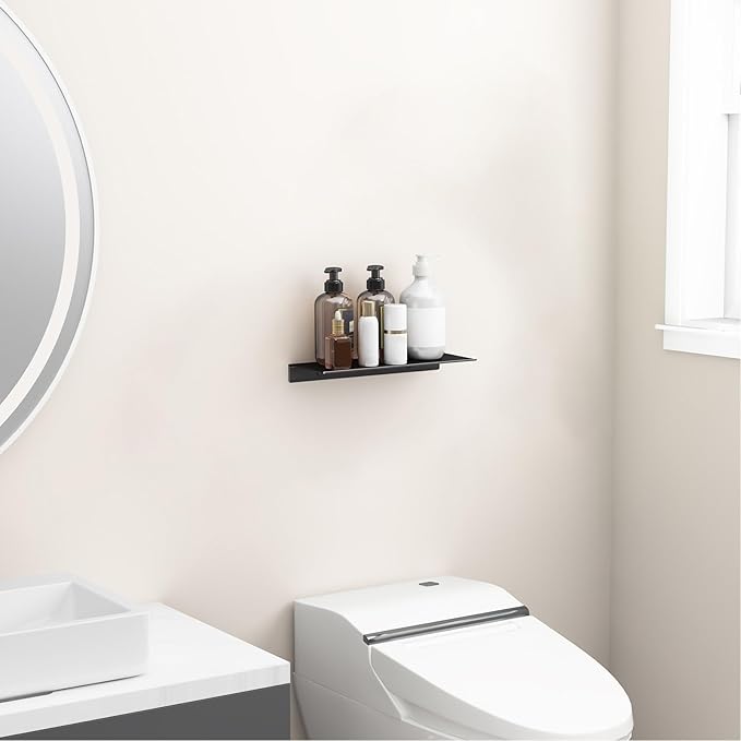 Danpoo Metal Wall Shelf, Black Floating Shelf, Small Bathroom Shelf, 12" Display Shelves for Wall Storage