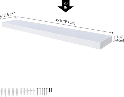 Ballucci Floating Shelf, 36" Wood Wall Shelf with Invisible Brackets for Bathroom, Living Room, Bedroom, Kitchen, Nursery, 6" Deep, White