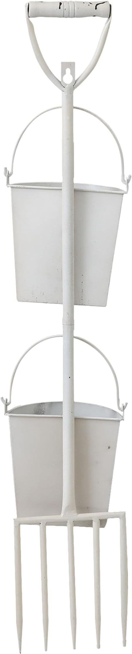 SOFE Farmhouse Wall Flower Pot, Distressed White Wall Planter Pitchfork Shaped, Metal Hanging Planter, Indoor Plant Hanger Vertical Garden Planter, Unique Planters Outdoor Wall Decor