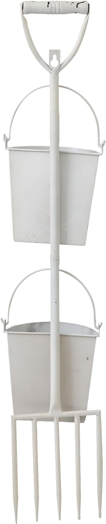 SOFE Farmhouse Wall Flower Pot, Distressed White Wall Planter Pitchfork Shaped, Metal Hanging Planter, Indoor Plant Hanger Vertical Garden Planter, Unique Planters Outdoor Wall Decor