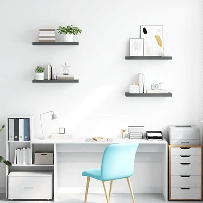 Set of 4 Floating Wall Shelves High Gloss Grey Honeycomb MDF Metal Modern Storage Display