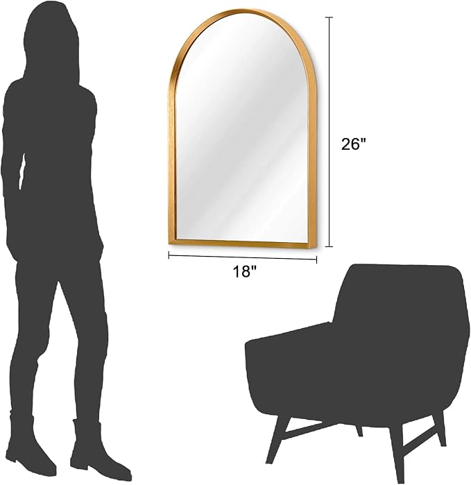 Arched Mirrors for Wall, White Bathroom Mirror Brushed Metal Vanity Wall Mounted Mirror for LivingRoom Bedroom Entryway Room Vanity Home Decor 26