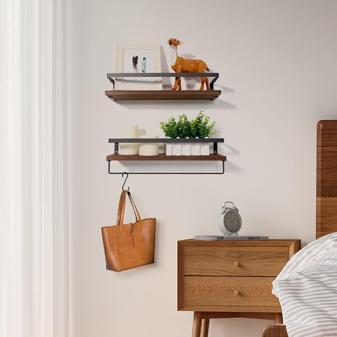 Uten Floating Shelves, Wall Shelf Outdoor, Bathroom Shelves for Wall, Towel Holder 8 Hooks, Kitchen Spice Rack, Storage Organiser Shelf for Bedroom, Bathroom, Living Room, Office