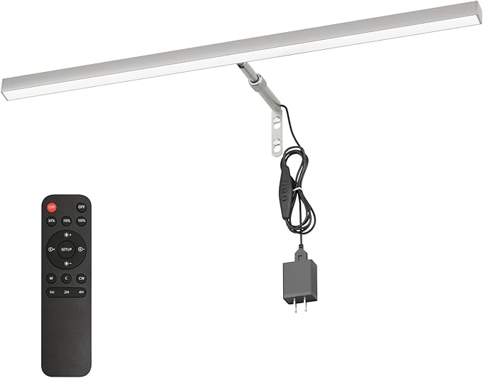 24" Plug in Picture Light for Paintings with Remote Control, 9W LED Art Display Lighting for Gallery, Dartboard, Artwork, Nickel Wall Mounted Picture Frame Light