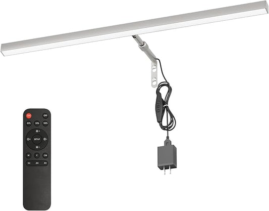 24" Plug in Picture Light for Paintings with Remote Control, 9W LED Art Display Lighting for Gallery, Dartboard, Artwork, Nickel Wall Mounted Picture Frame Light