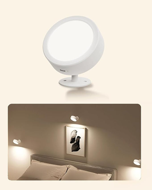 EZVALO LED Wall Mounted Light, 3000mAh Rechargeable Cordless Wall Sconce, 3 Color Temperatures, Dimmable with Remote & Touch Control, 360° Rotatable for Bedroom, Bedside, Reading, Study (White)