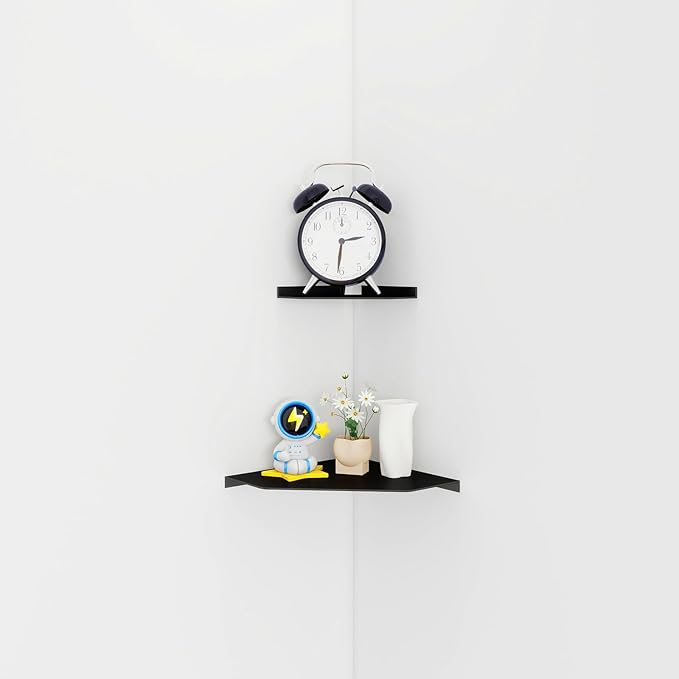 Corner Shelf Wall Mounted, Black Corner Shelf, Floating Corner Shelf – 3mm Thick Aluminum Alloy with Matte Finish for Bathroom Kitchen Living Room, 6 Inch Holds Phone Small Plants Speaker