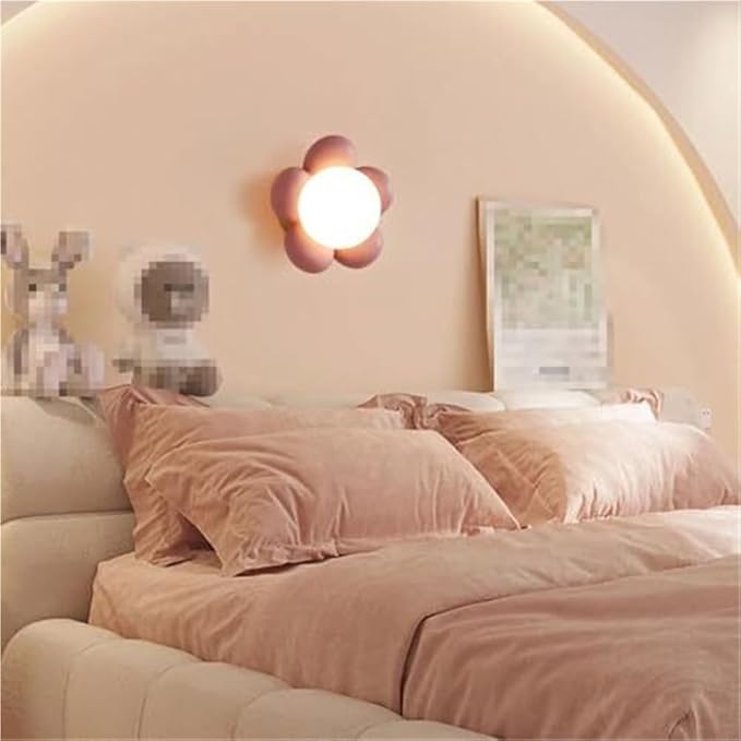Modern Minimalist Wall Lamp Cream Flower Accent Light for Bedroom Living Room Study Room Dining Room Stairs Porch Hall Restaurant Wall Mounted Lamp Creative Simplicity Wall Sconce(Pink)