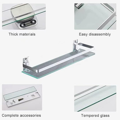 Bathroom Glass Shelf Tempered Glass Rectangular Extra Thick Aluminum Silver Sand Sprayed Wall Mounted 9.84 inches