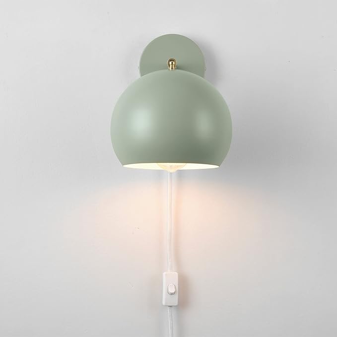 Globe Electric 65866 Willow 1-Light Plug-in or Hardwire Wall Sconce, Sage Green, Matte Brass Accent, Bulb Not Included