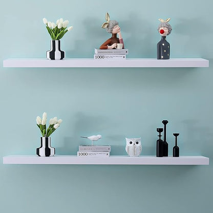 WELLAND 36 inch White Mission Floating Shelves for Wall, Bathroom Wall Mount Shelves, Wood Modern Display Shelves, Book Shelves,for Bedroom,Living Room and Kitchen