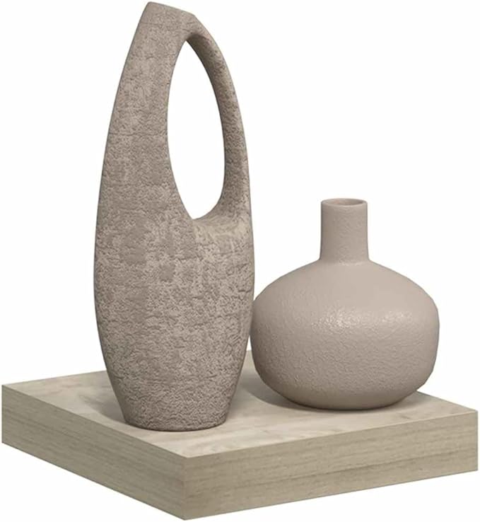 Floating Wall Shelf Oak Honeycomb MDF Metal Mounted Display Unit 4 Pieces Set for Living Room Office Storage and Organization