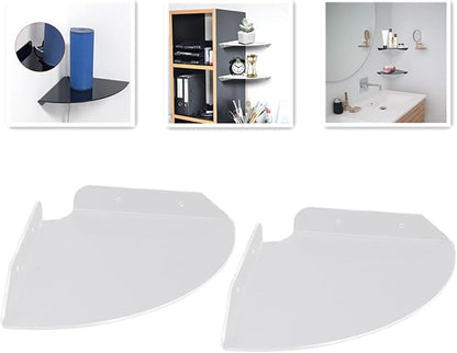 Acrylic Wall Mount Floating Corner Shelves 2pcs Quarter Round Shower Shelf, Sturdy Wall Storage Display Organizer for Bathroom Kitchen Bedroom Living Room 1.2 x 8.3 x 8.3in (Transparent)