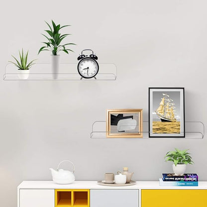 Weiai Clear Acrylic Shelf 15" Invisible Floating Wall Ledge Bookshelf, Kids Book Display Shelves Wall Mounted (15 Inch 4Pack)