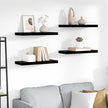 Set of 4 High Gloss Black Honeycomb MDF Floating Wall Shelves with Metal Frame for Living Room Bedroom Office Storage Display