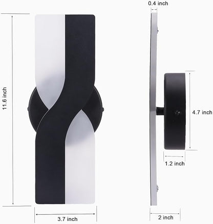 Kawell 12W Minimalist LED Wall Light 1%-100% Dimming Modern Wall Sconce Hardwired Indoor Wall Lamp Square for Bedside Hallway Study Kitchen, Black 3000K