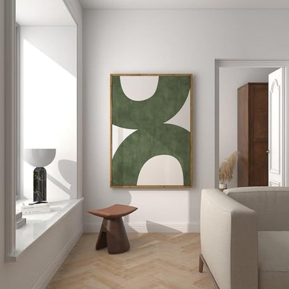 Nationcog Mid-Century Green Organic Lines Art, Modern Minimalist Wall Decor, Bold Beige Tones Contemporary Home Accent, Aesthetic Trendy Design (Unframed) (16x24)