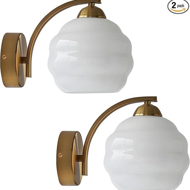 Milk Glass Wall Sconce Brushed Gold Wall Sconce Globe Vanity Lights Sconces Set of 2 Mid Century Wall Mounted Light Modern Bathroom Sconces Wall Lighting Set of 2 Bathroom Wall Lamp