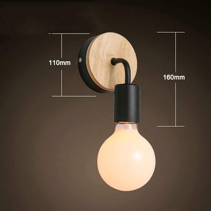 Vintage Loft Style Wooden Base Wall Lights Metal Lamp Minimalist Indoor Wall Sconces E26 Lamp Holder Lighting for Living Room Bedrooms (Bulb Sold Separately) (Black)