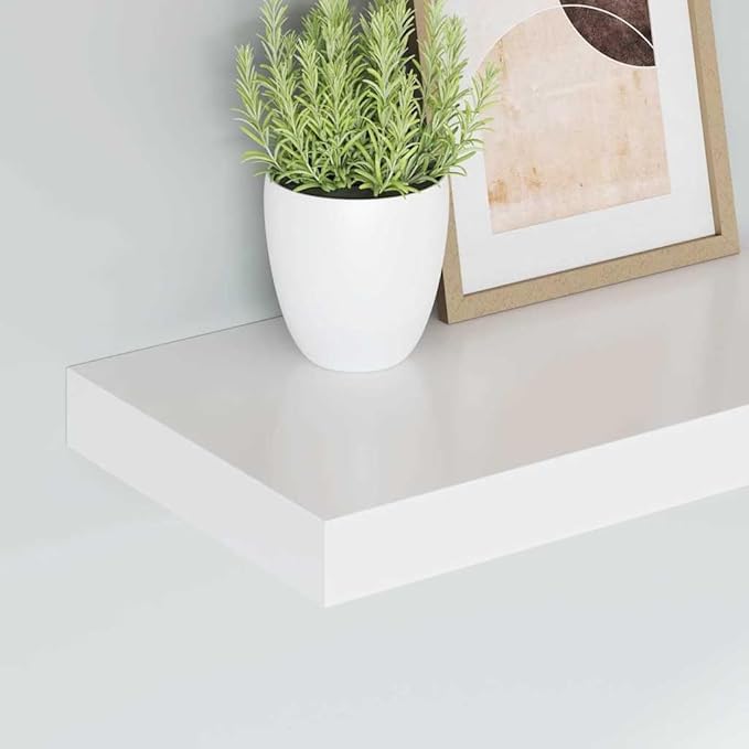 White Honeycomb Floating Wall Shelf Set of 2, Modern MDF and Metal Shelves 15.7 x 9.1 Inch, Invisible Mounting System for Home Decor and Storage