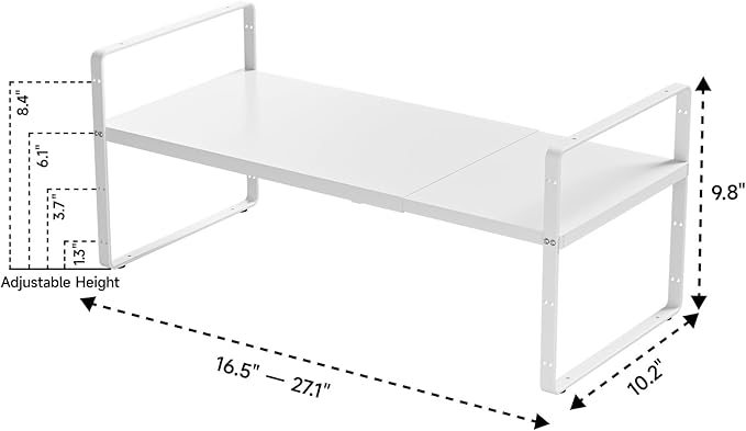 2Pack 16.5-27’’L Expandable Stackable Cabinet Shelves, Adjustable Spice Rack Cabinet Shelf Organizer for Kitchen, Countertop, Pantry and Cupboard, White
