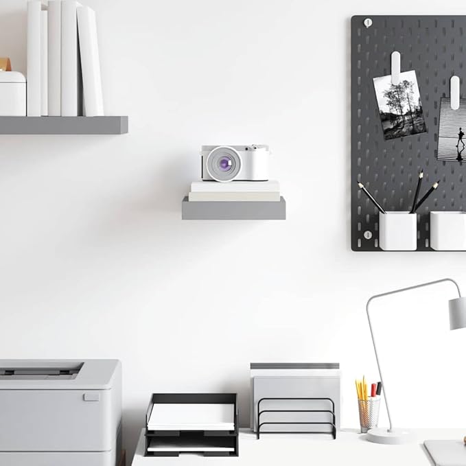 Grey Honeycomb Floating Wall Shelf with Invisible Mounting System, 9.1 x 9.3 x 1.5 Inches, Modern Storage for Books and Decor, Sturdy MDF and Metal Construction, Space-Saving