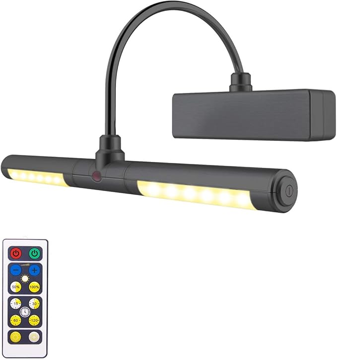 LUXSWAY Picture Light Battery Powered, Wireless Painting Lights with Remote, 3 Modes Brightness Art Display Lighta, 8.9 Inch Rotatable Light Head and Timer Off for Painting Poster Portrait -Small