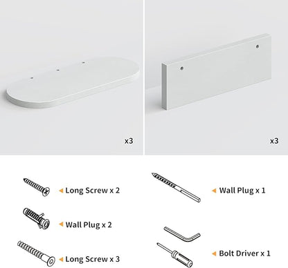 Wooden Floating Shelves for Wall, Floating Shelf for Bedroom Kitchen Decor, Wall Mounted Rustic Farmhouse Wood Shelf for Books, Plants, Set of 3(White, S (Round))