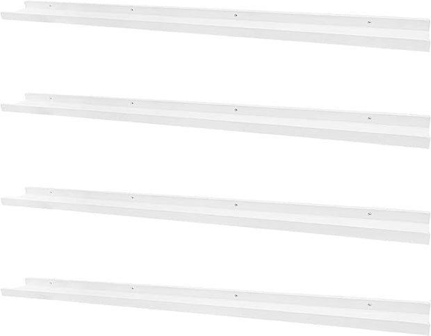 PHOENANCEE Long Floating Shelves for Wall 57 Inch,Real Wood Picture Ledge with Lip Set of 4,Photo Frame Storage Display for Living Room Nursery Bedroom Bathroom Kitchen Home Office Decor (White)
