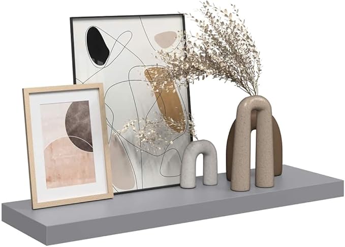 Grey Honeycomb MDF Floating Wall Shelf with Metal Frame, 31.5 x 9.3 x 1.5 Inches, Modern Invisible Mounting for Living Room Bedroom Office Storage