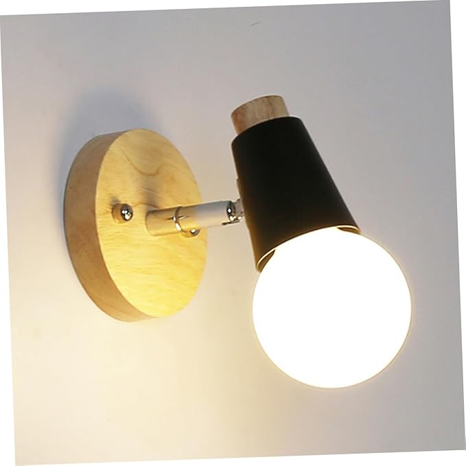 NUOBESTY Minimalist Wall Lamp Solid Wood Design Modern Indoor Decorative Lighting for Bedroom Room and Hallway No Bulb Included Black Finish