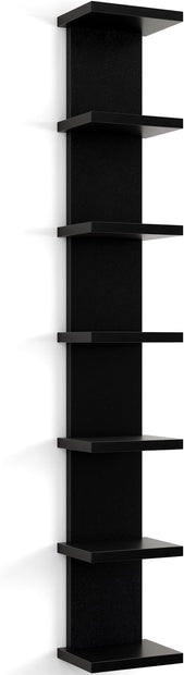 Fun Memories 7 Tier Wall Shelf Unit, Black Floating Shelves for Storage - Vertical Column Tower Design, Lack Wall Shelf Space Saving Organizer for Bedroom, Living Room, Home Decor