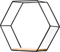 Hexagon Floating Wood Book Shelves, Iron Storage Holder Wall-Mounted Multifunctional Nordic Style Geometric Firm Hexagonal Shelf for Home Bedroom Bathroom Black M1