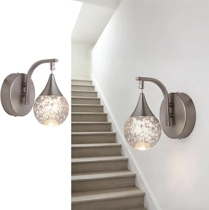 Wall Sconce Indoor, LED Modern Crystal Wall Sconces, Bubble Sconce Wall Lighting for Bedroom Dining Room Living Room Hallway Vanity Bathroom, Nickel