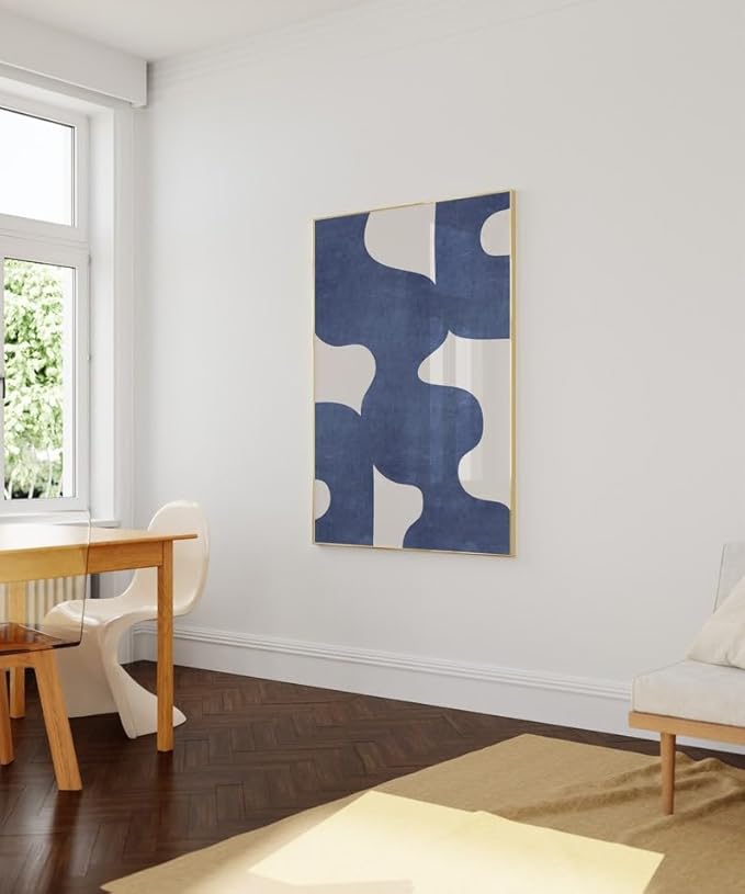Nationcog Modern Blue and Beige Mid Century Wall Art, Abstract Organic Line Poster, Bold Minimalist Geometric Print, Aesthetic Contemporary Home Decor Accent (Unframed) (9x11)