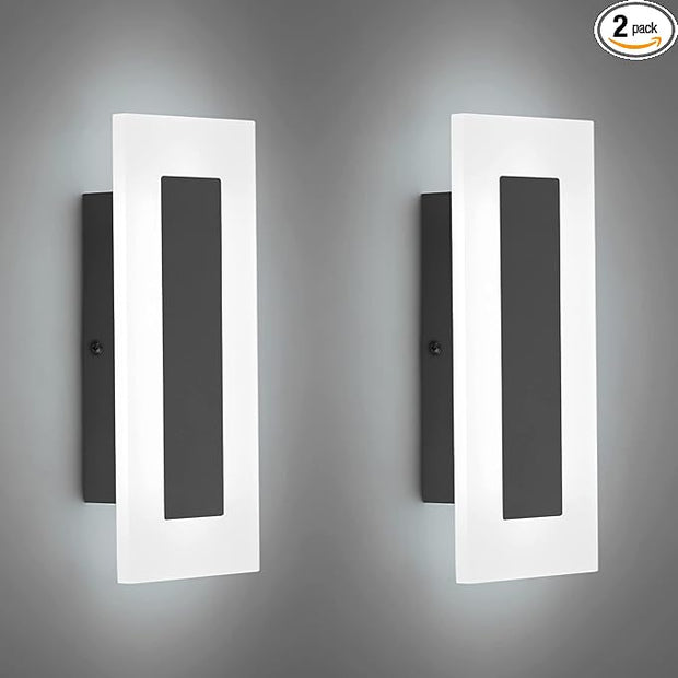 LMQNINE Modern LED Acrylic Black Wall Sconce White Light 6000K for Bedroom Corridor Stairs Bathroom Indoor Lighting Fixture Lamps Home Room Decor (2-Pack)…
