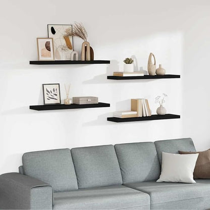 Set of 4 Black Honeycomb Floating Wall Shelves, Modern MDF and Metal Wall Mounted Shelf for Home Office Decor, Display Books and Decorative Pieces