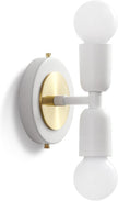 BRIGHTTIA Luna Duo 2 Light Wall Sconce - Mid Century Modern Fixture for Wall & Ceiling - Minimalist Edison Lamp for Hallway and Bathroom Vanity - White & Gold (BW0026-2WG)