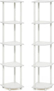 Furinno Turn-N-Tube Corner Shelf Set of 2, 5-Tier Corner Bookshelf, Open Storage Shelves, for Organization and Storage, Living Room, Home Office, Garage, White