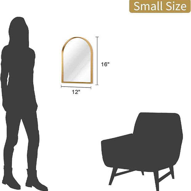 Arched Wall Mirror, Arch Bathroom Mirror, for Vanity Living Room Bedroom Mantel Entryway Hallways Home Decor Aluminum Alloy Frame 16"x12"