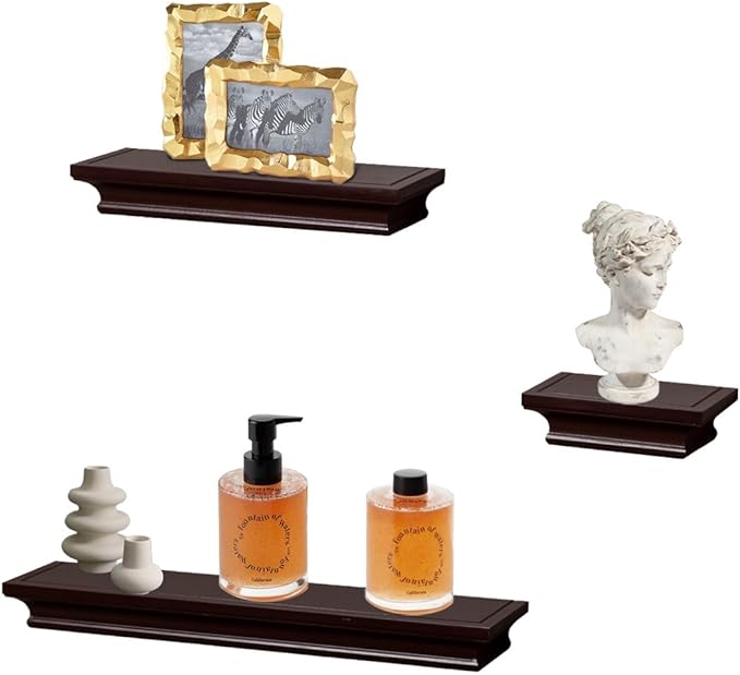 AHDECOR Modern Storage Floating Shelves, Perfect for Enhancing Decor and Organization in Any Room, Espresso Brown, Set of 3