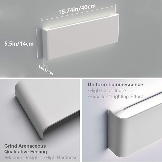 Aipsun 15.75in Matte White Modern Vanity Light Up and Down LED Vanity Light for Bathroom Wall Lighting Fixtures (White Light 5000K)