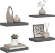 Set of 4 High Gloss Grey Honeycomb MDF and Metal Floating Wall Shelves, Modern Display Storage for Books and Decor with Easy Installation