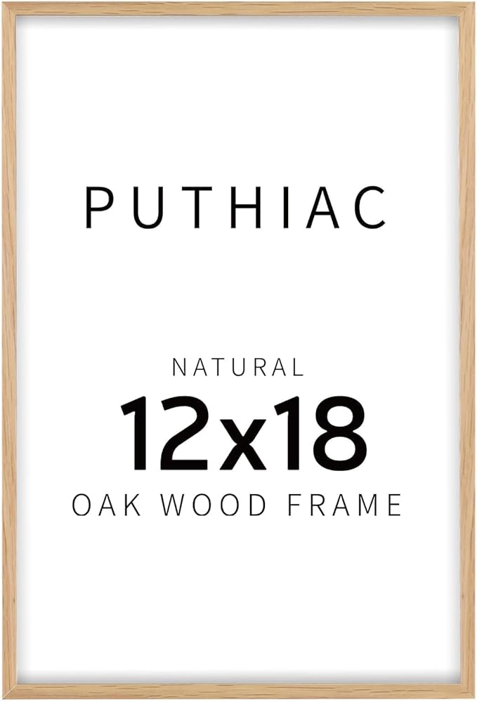 puthiac 12x18 Solid Oak Wood Picture Frame, Fits 8x12 with Mat or 12x18 Without Mat, Wall Display Only, Vertical or Horizontal, Plexi Front, 1 Pack, Natural Oak