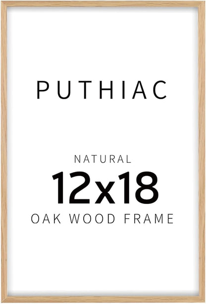 puthiac 12x18 Solid Oak Wood Picture Frame, Fits 8x12 with Mat or 12x18 Without Mat, Wall Display Only, Vertical or Horizontal, Plexi Front, 1 Pack, Natural Oak