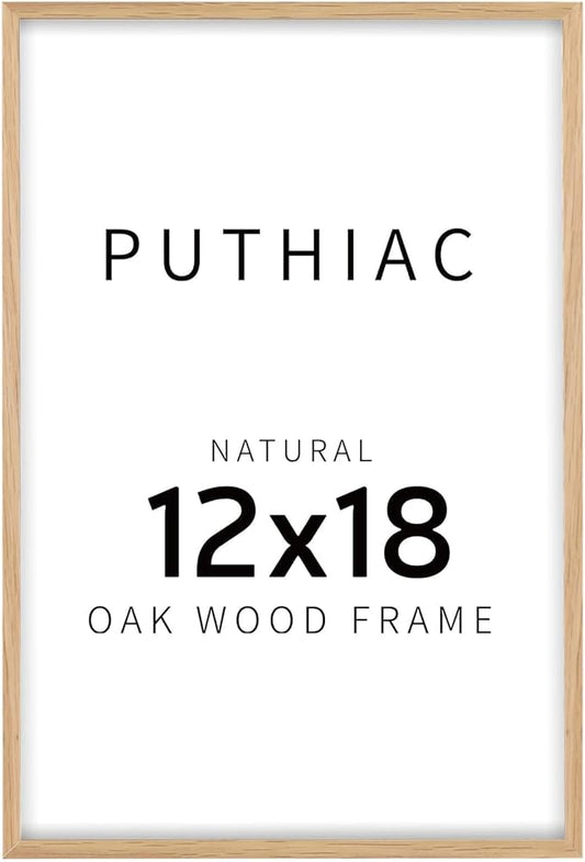 puthiac 12x18 Solid Oak Wood Picture Frame, Fits 8x12 with Mat or 12x18 Without Mat, Wall Display Only, Vertical or Horizontal, Plexi Front, 1 Pack, Natural Oak