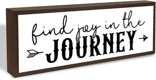 Inspirational Wood Sign, Vintage Wall Decor, Modern Farmhouse Home Decor for Table Shelf, Bedroom Wall Decoration, Decorative Wooden Signs, Find Joy In the Journey Sign 17.8x4x1.2 inches